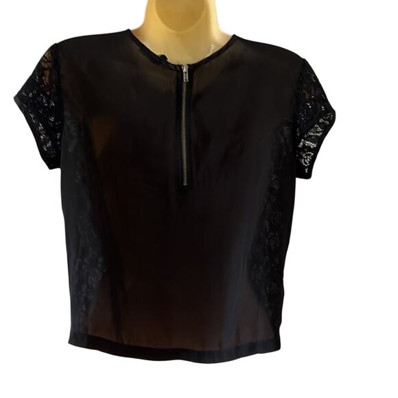 H&M Divided Size 4 Black Lace and Chiffon Blouse Cropped - Picture 3 of 8